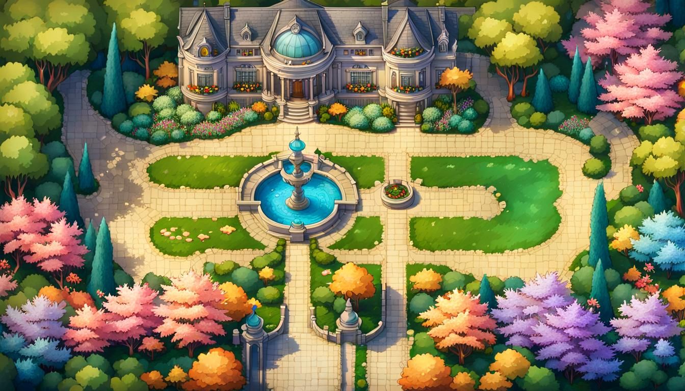 Fantasy RPG Map of Flowering Garden and Mansion
