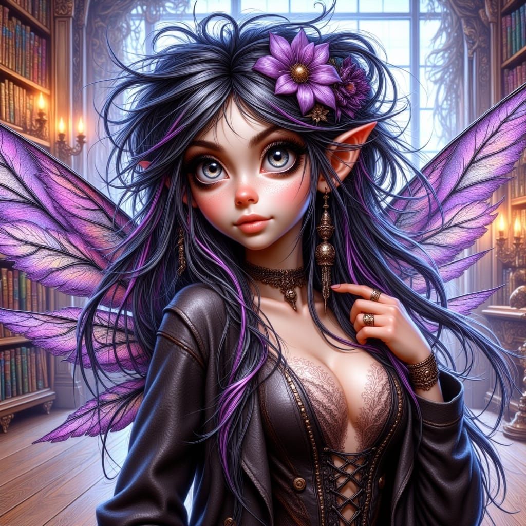 Dark Angel with Black Wings and Silver Eyes