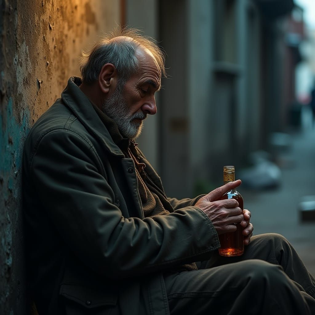 Whiskey-Soaked Despair in a Gritty Alleyway