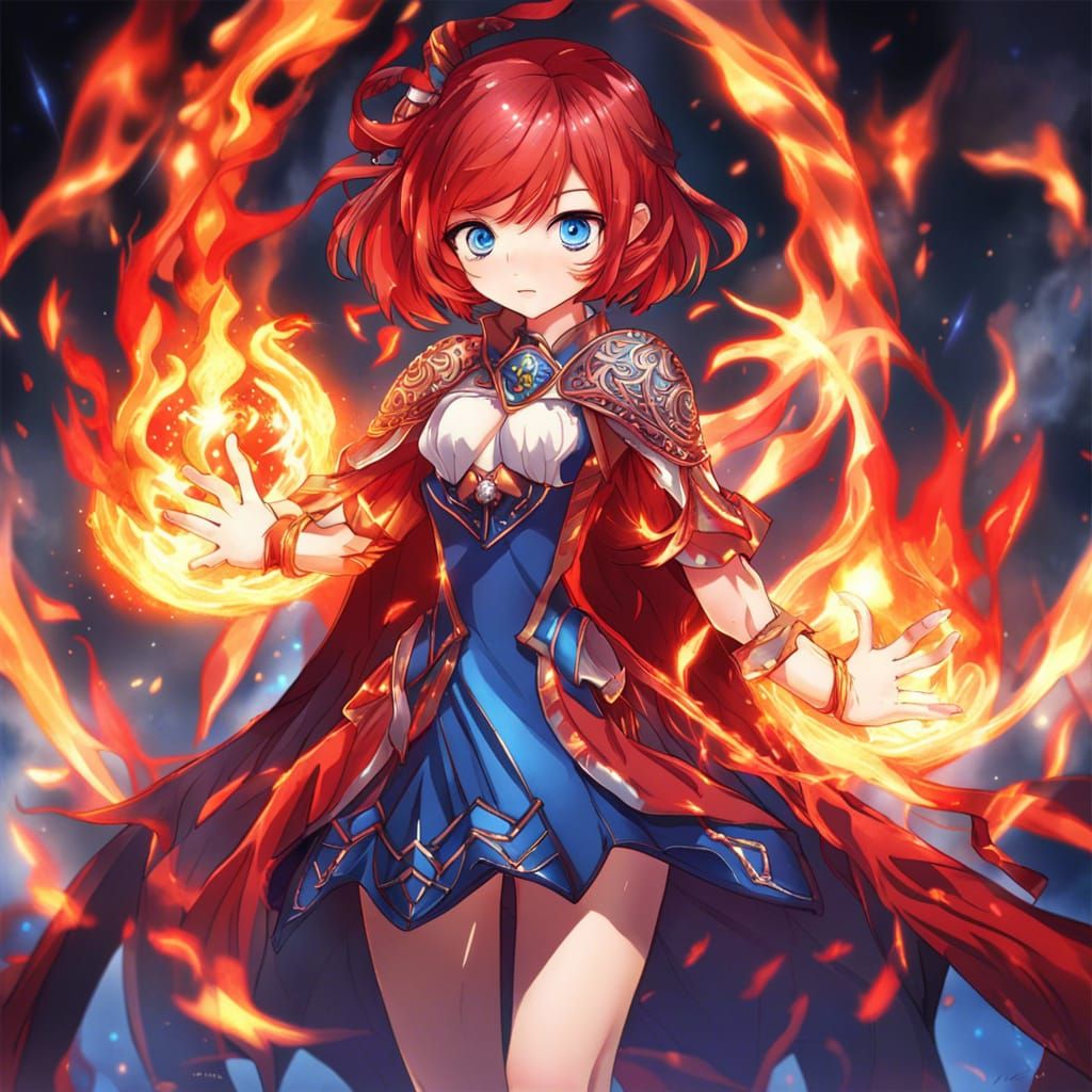 Anime Fire Wizard Girl Casting Magic