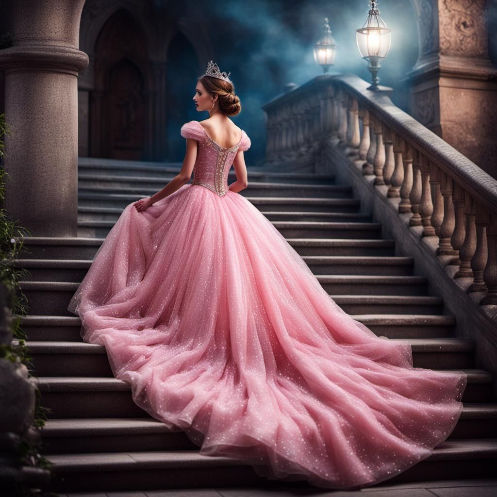 Princess in Pink Dress Awaits Prince