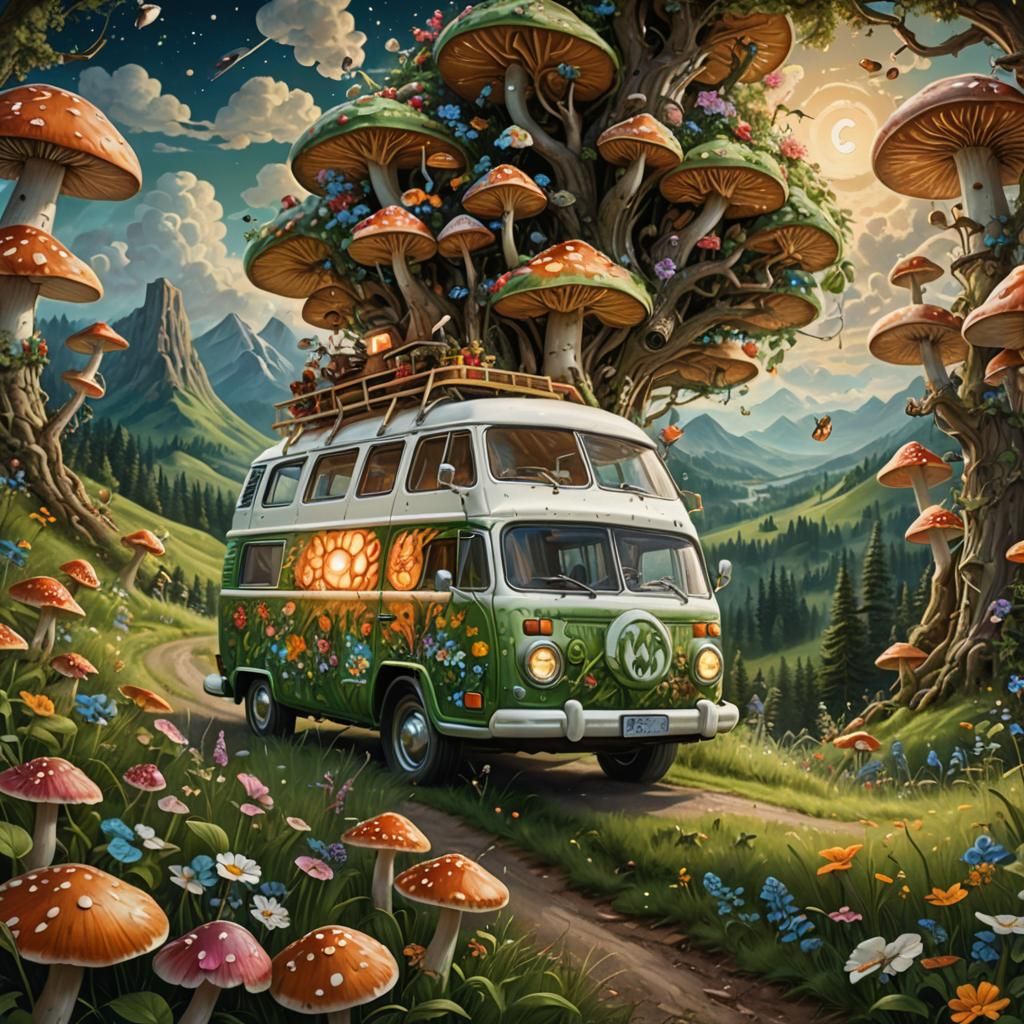 Floral Campervan Road Trip Through Fantasy Wonderland