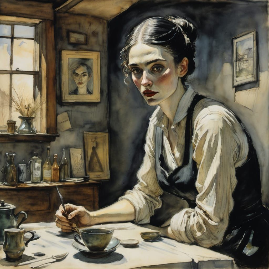 Cottagecore Figure in Golden Age Illustration Style