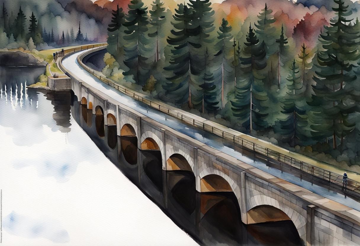 Laggan Dam: Vibrant Watercolor River Landscape