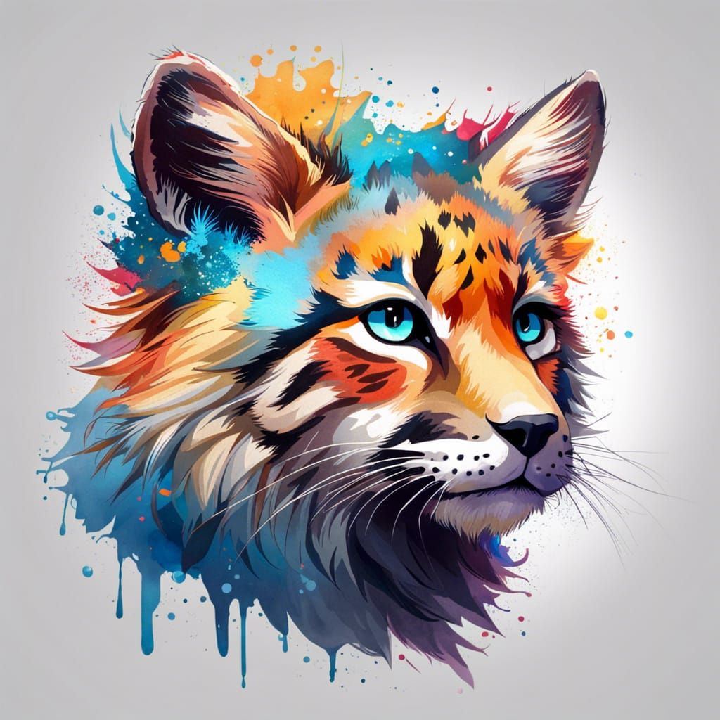 Anime Cat Portrait in Watercolor Style