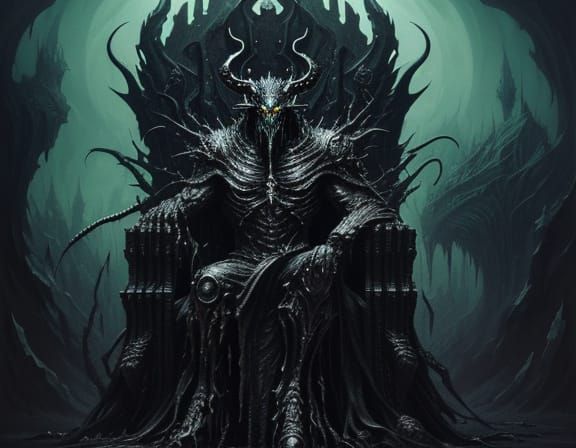 Grotesque Demon King on Throne of Teeth in Surrealist Style