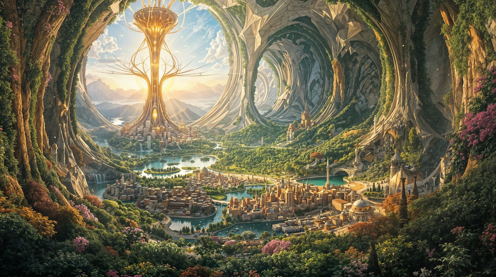 Inside O'Neal Cylinder in Futuristic Holographic Art