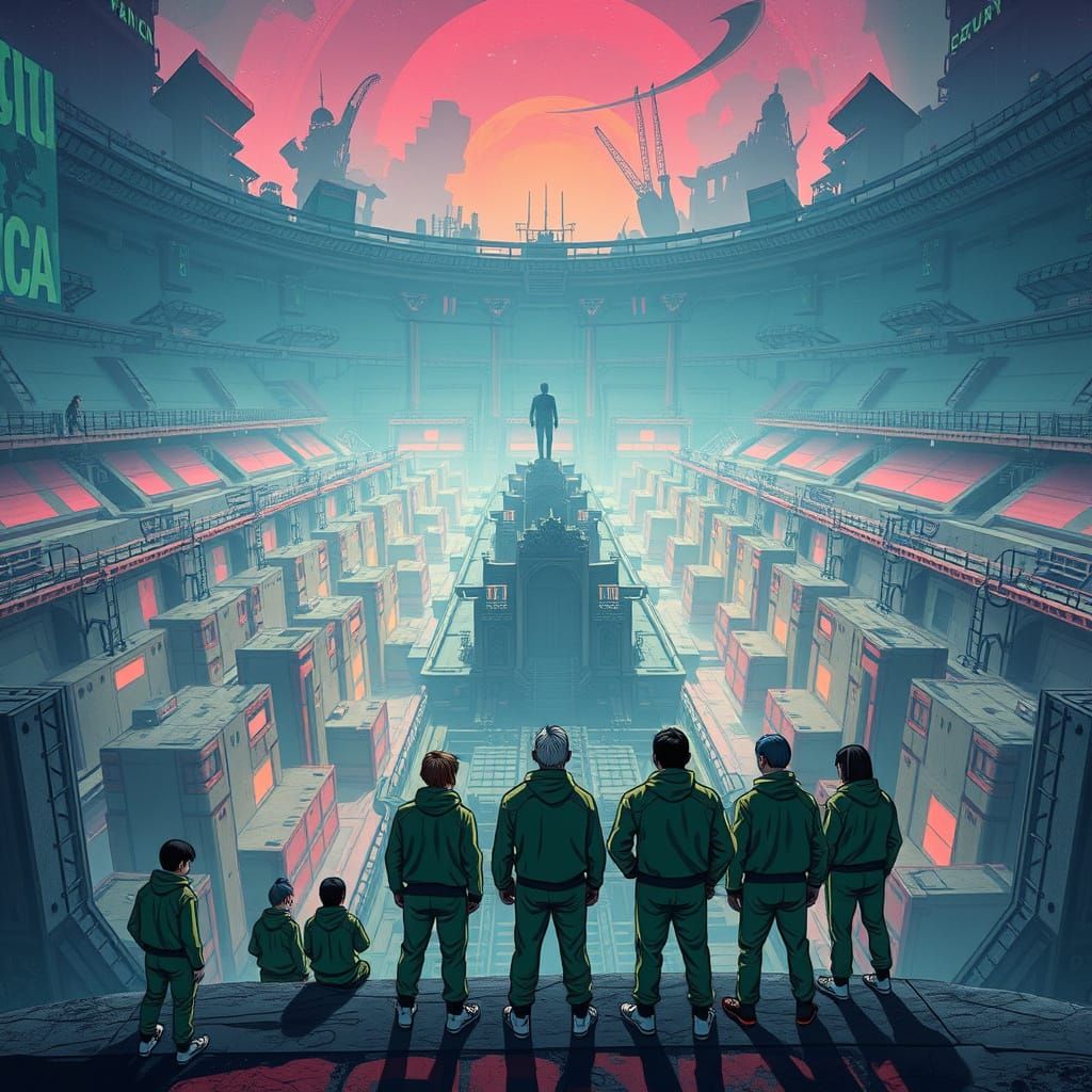 Eerie Futuristic Arena in a Dystopian Landscape