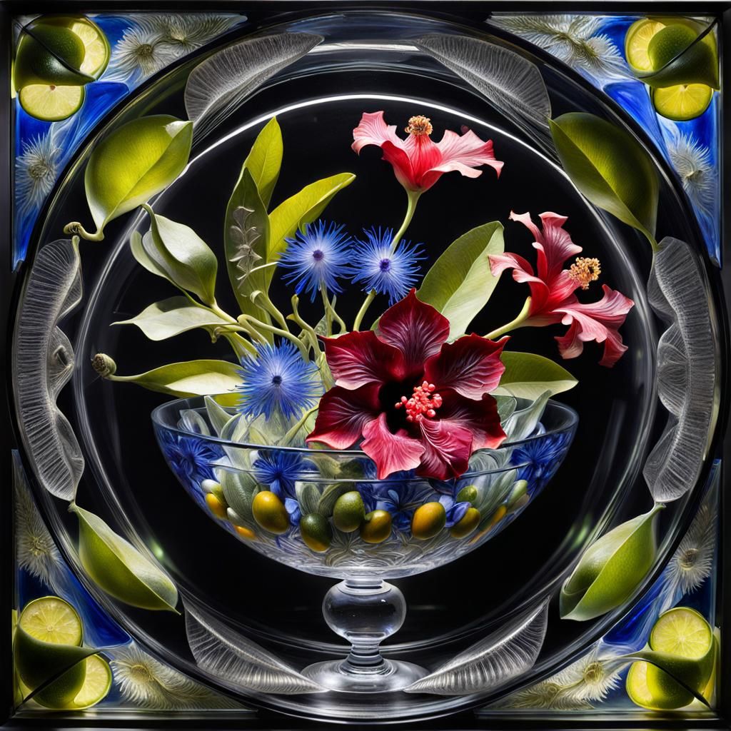 Futuristic Glass Vessels Still Life, Luminous Sci-Fi Art