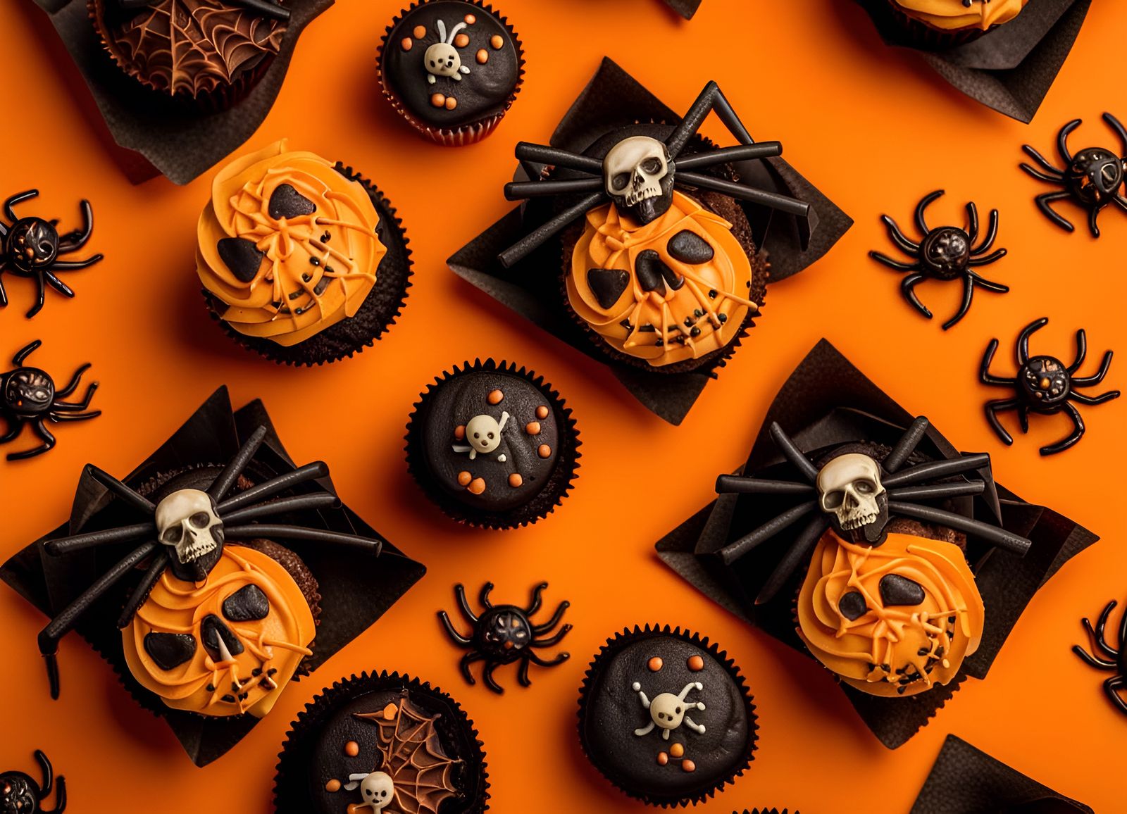 Halloween Cupcakes with Spiders and Skulls