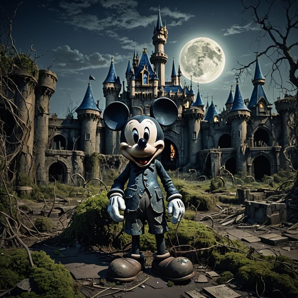 Evil Mickey Haunts Decayed Disneyland: Dark Surrealism