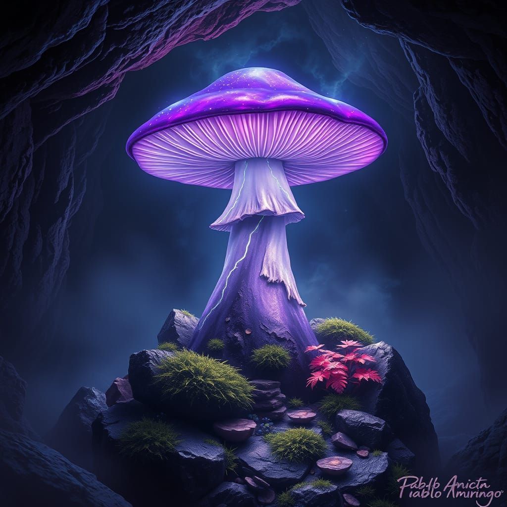 Majestic Purple Mushroom in Cosmic Cave