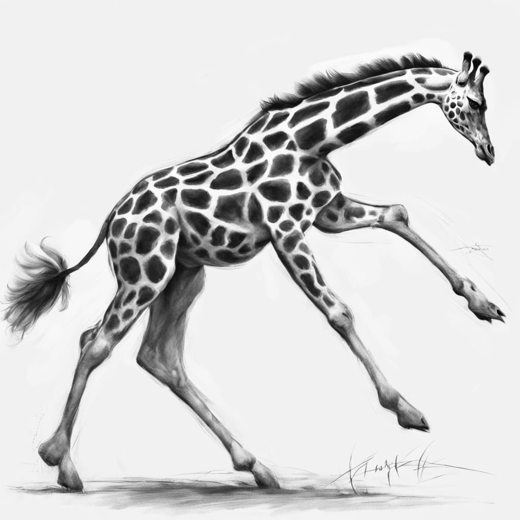 Gestural Pencil Drawing of a Running Giraffe