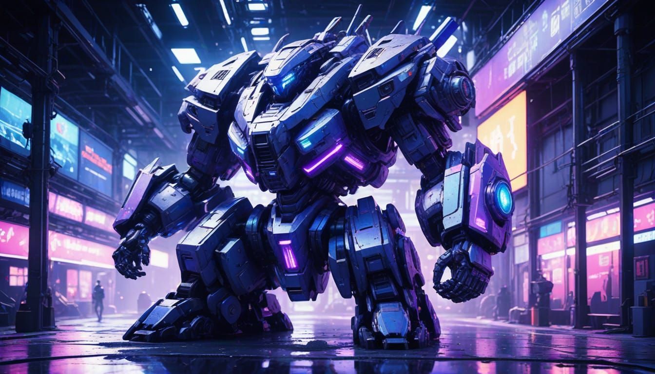 Futuristic Mecha Unit Towers Above the Ground