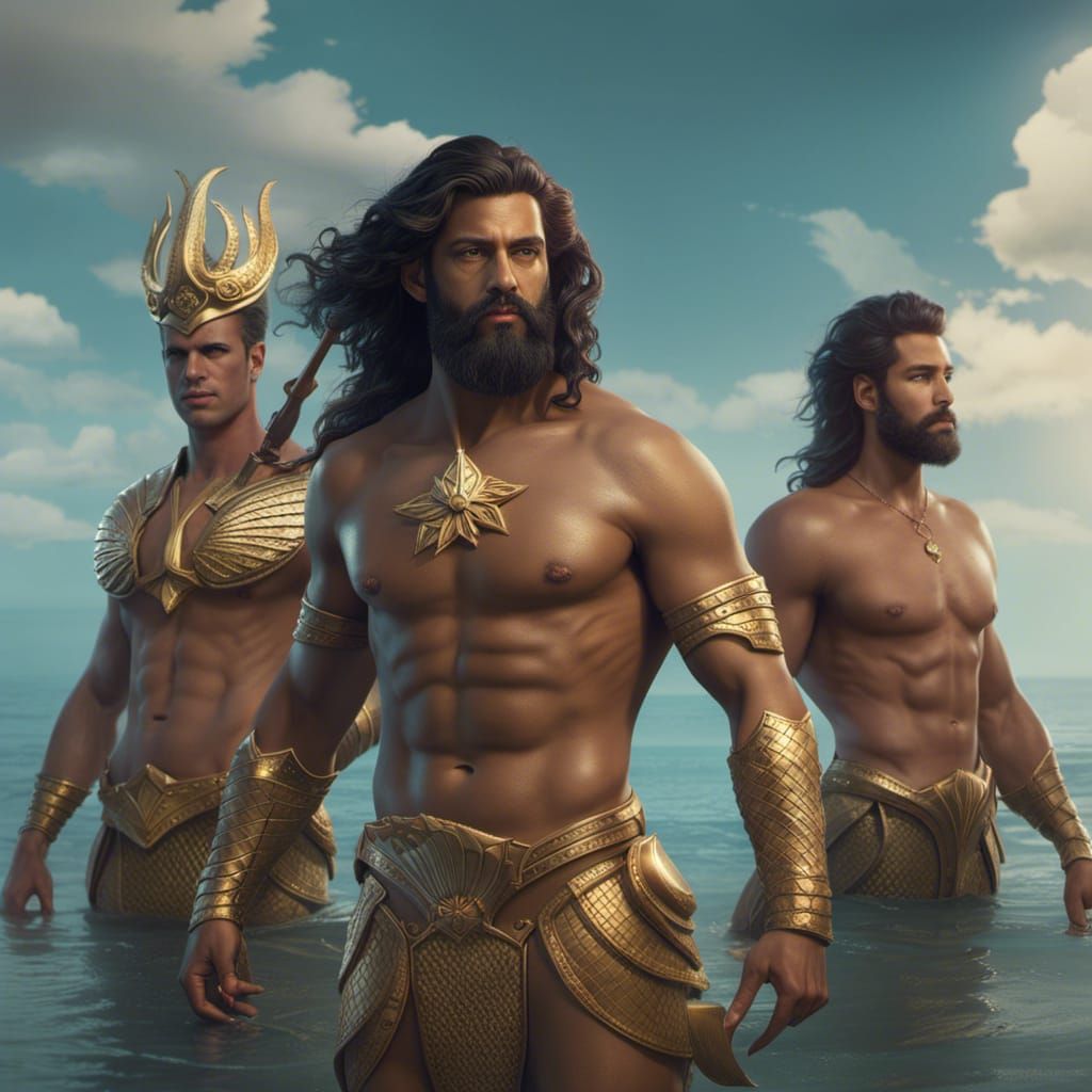 Three Beautiful mythical merman