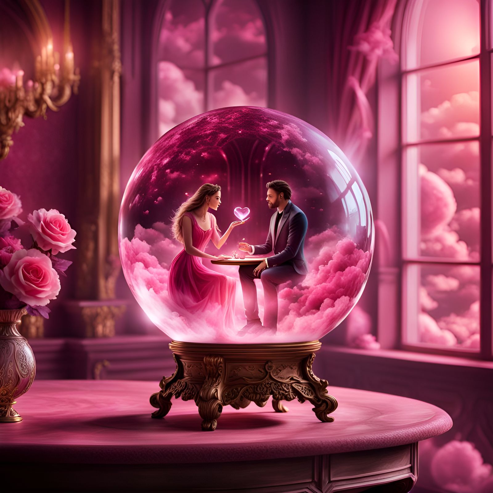 Crystal ball in a pink fantasy Valentine's Day