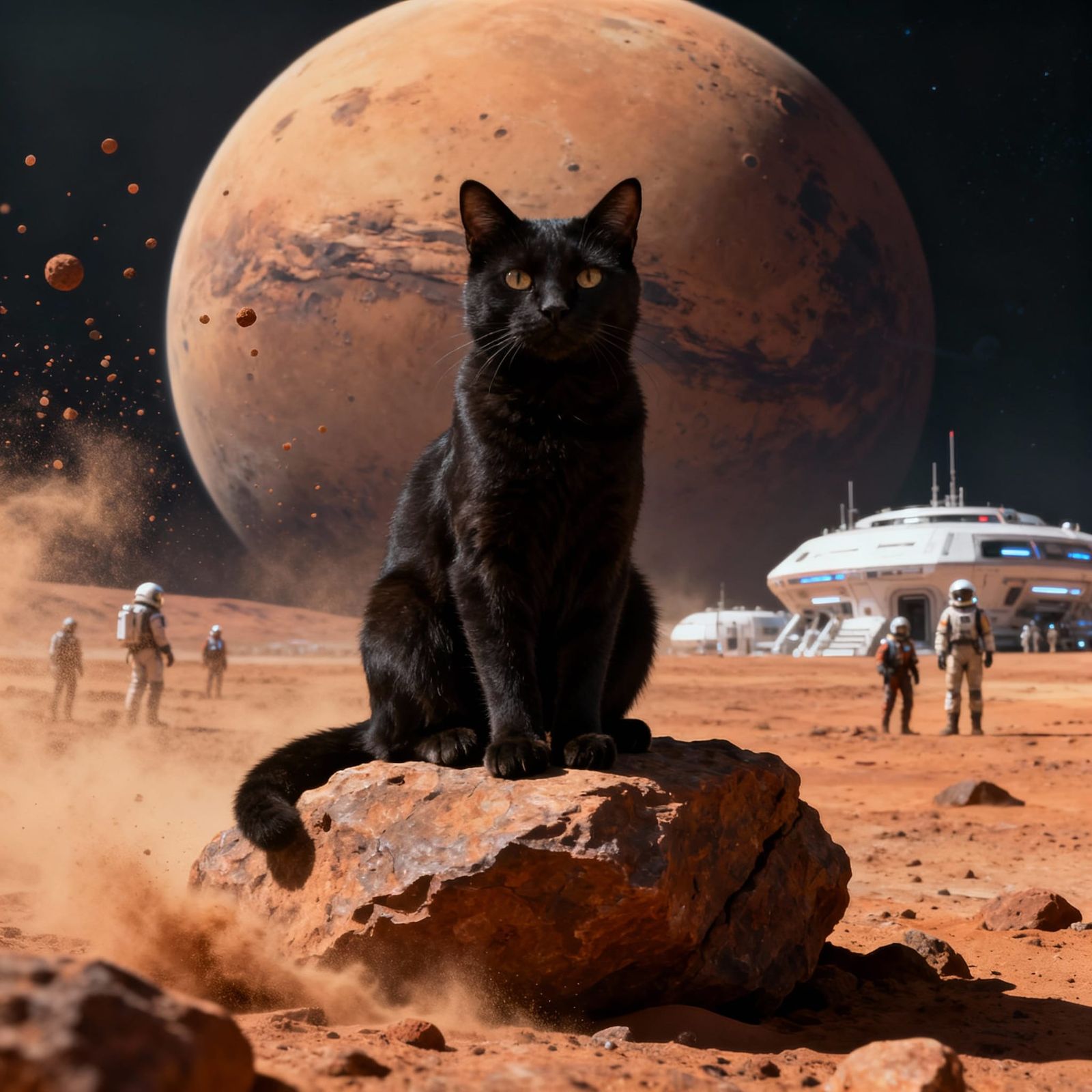 Black Cat Claims Mars: Photorealistic Sci-Fi Scene