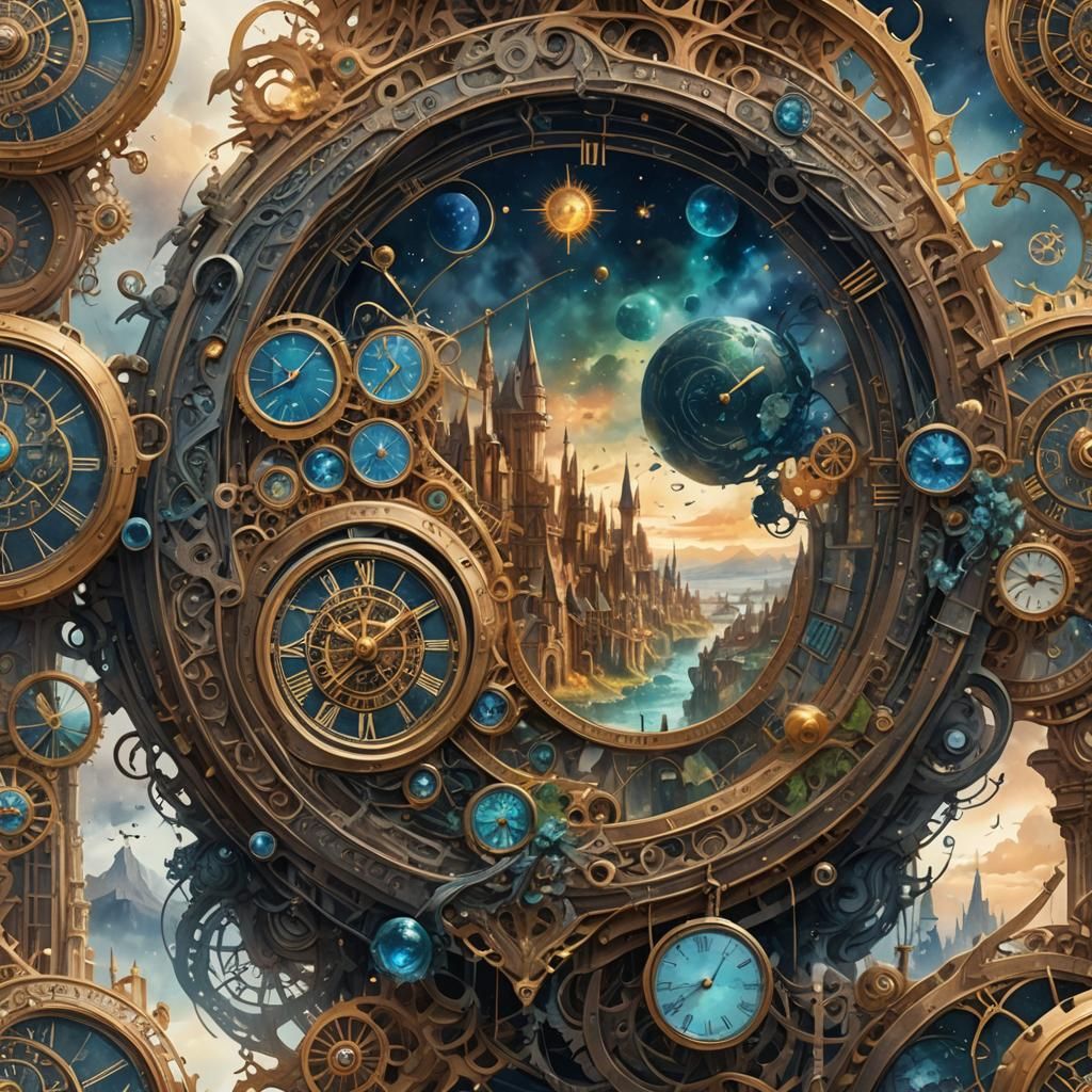 Clockwork Hands Weaving Time in Watercolor Style