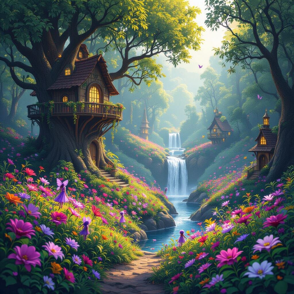 Whimsical Forest with Fairies in Fantasy Concept Art Style