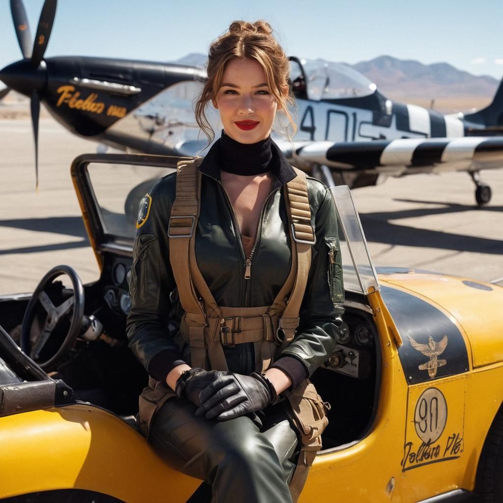 WWII Pilot at Reno Airraces in Retro Style