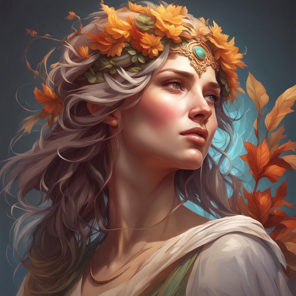 Demeter Portrait in Hyperdetailed Art Nouveau Style