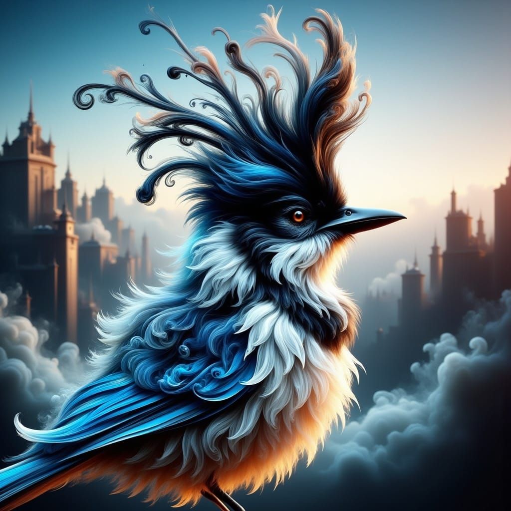 Ethereal Blue Jay with Smoky Feathers