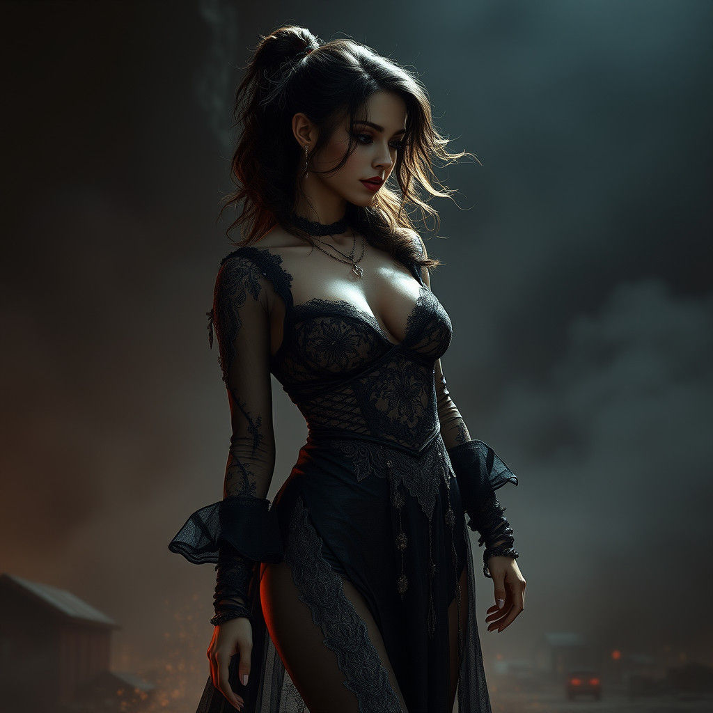 Mysterious Woman Approaches: A Dark Fantasy Painting