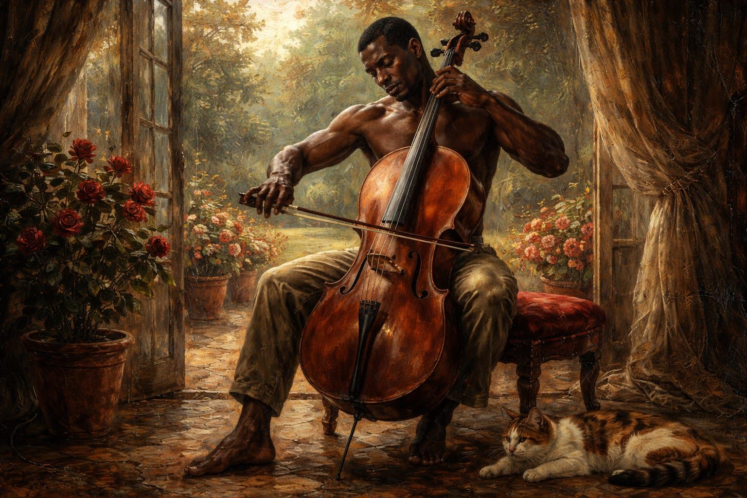 Engrossed in his music.