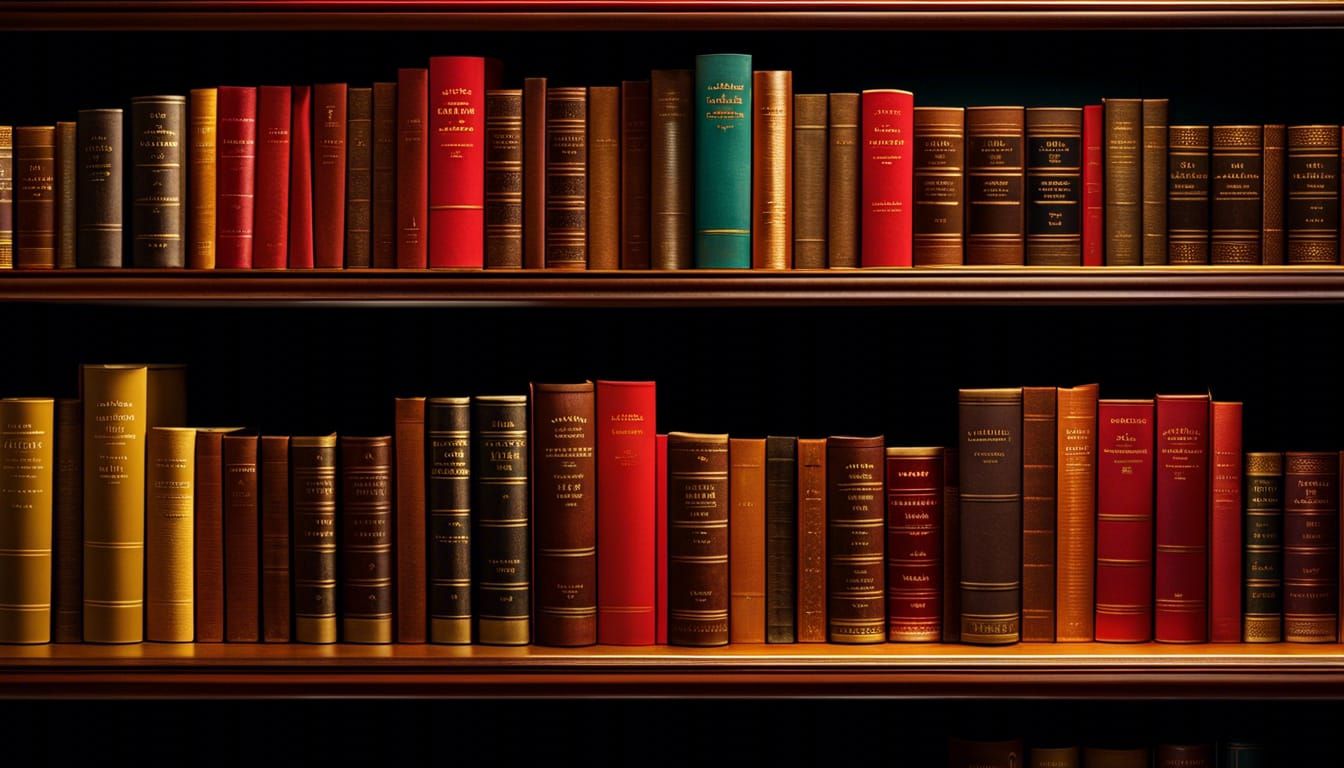 Antique Gilded Books on Mahogany Bookshelf