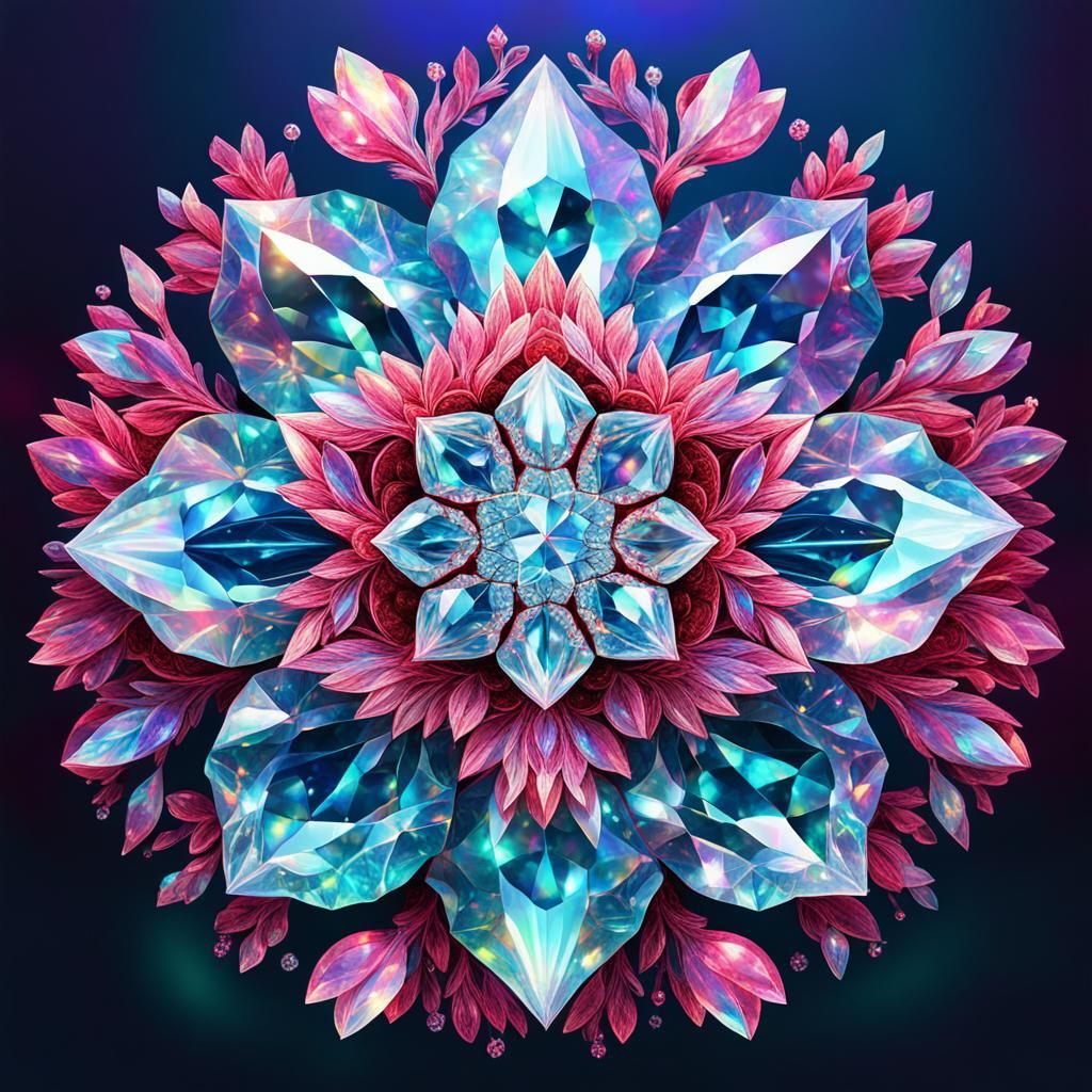 Ruby and Diamond Crystal Flower in Astral Style