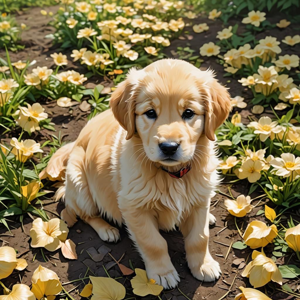 Golden Retriever Puppy in Anime Style