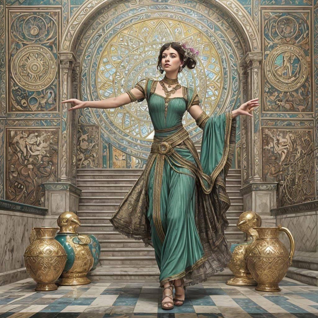 Dancer in Banksy Style on Tiled Wall