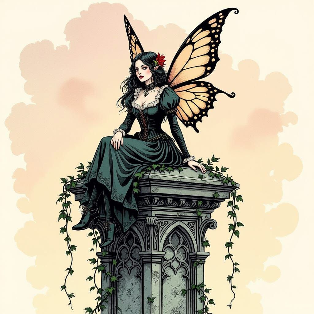 Gothic Fairy at Whimsical Church Bus Stop