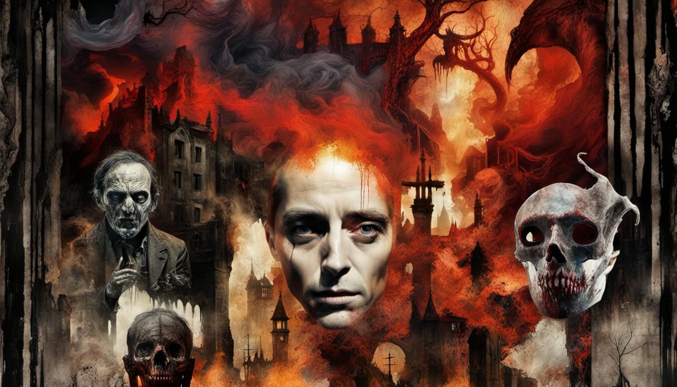 Gothic Horror Collage in Mixed Media Style