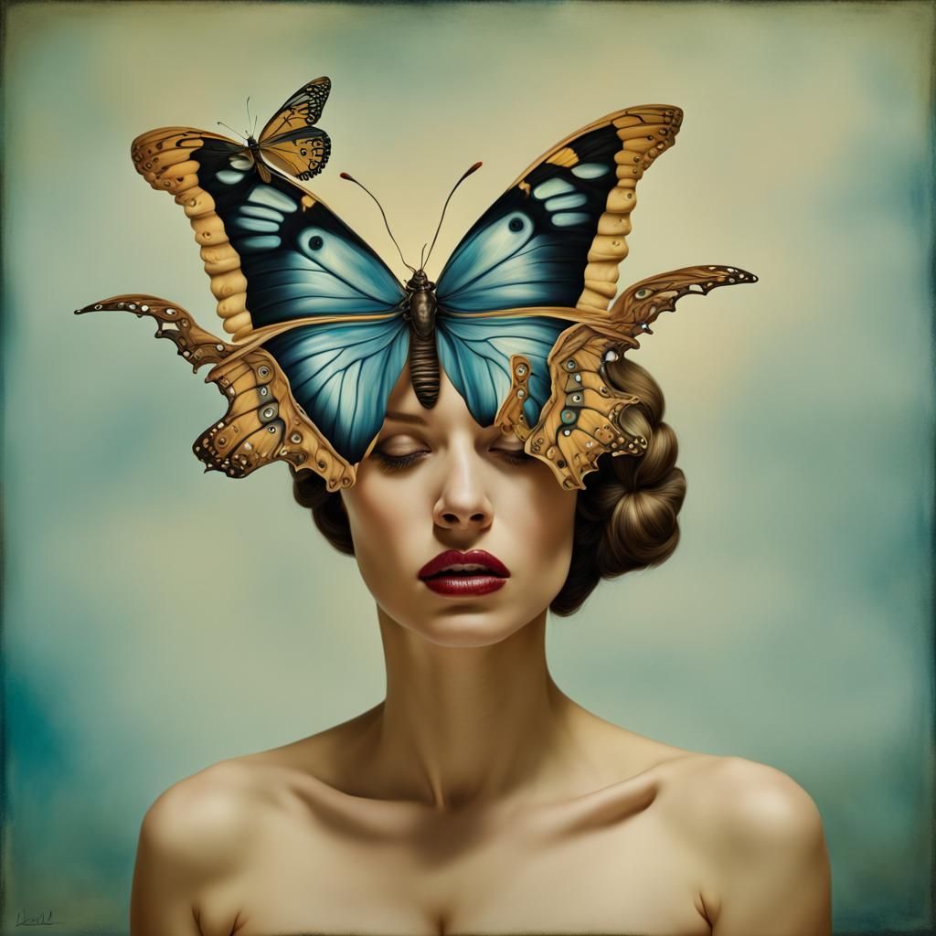 Surreal Woman with Butterfly Head: Luisa Acevedo Style
