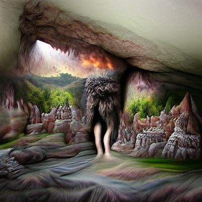 Magical Caveman in Surreal Horror Cave