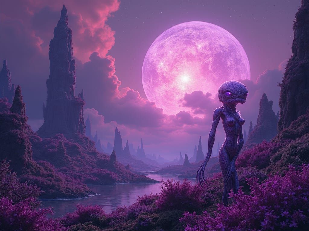 Ethereal, Alien World Teeming with Iridescent Vegetation and...