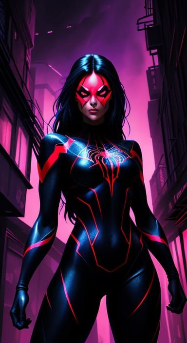 Spider Woman Creation in Dark Alley, Comic Book Style