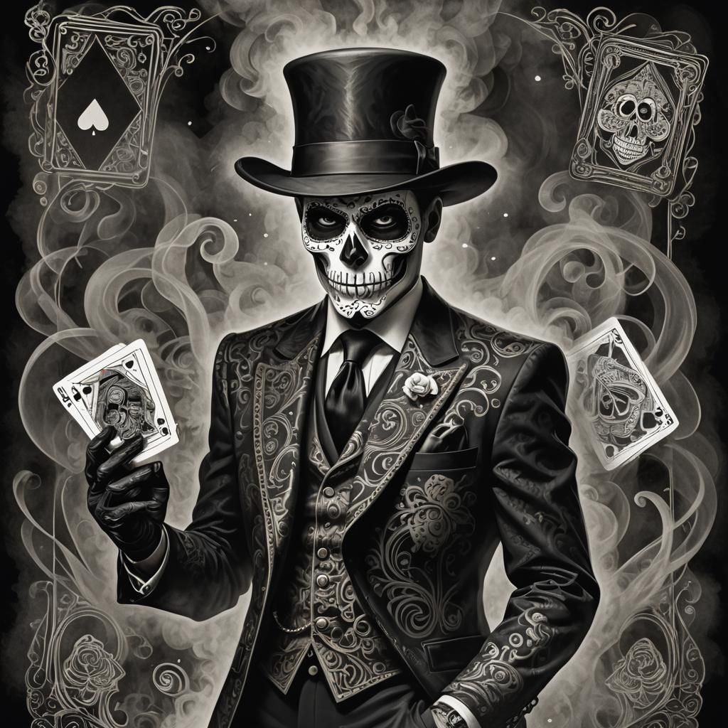 Noir Gangster with Sugar Skull Face in Zoot Suit