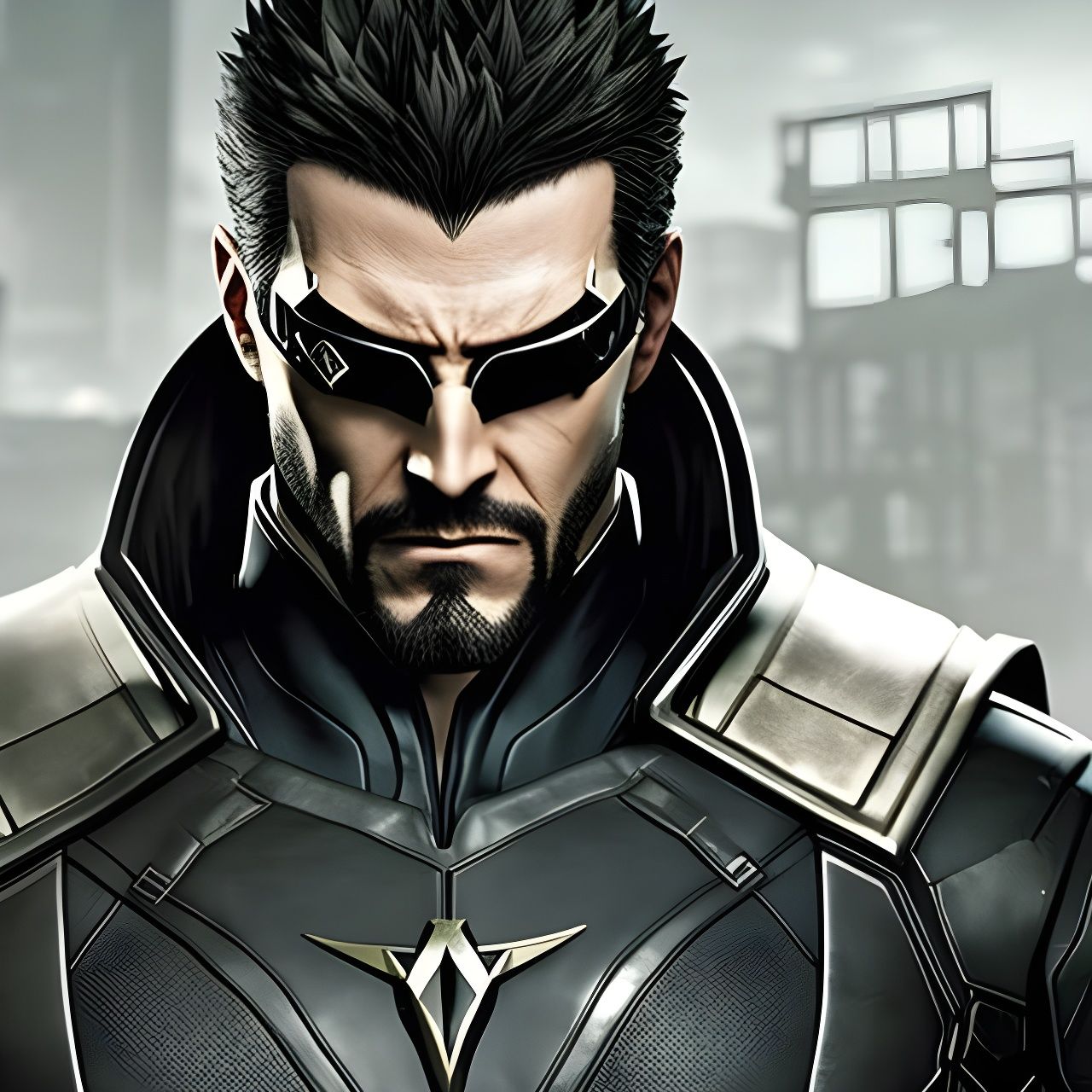 Adam Jensen Close-up with Cybernetic Augmentations