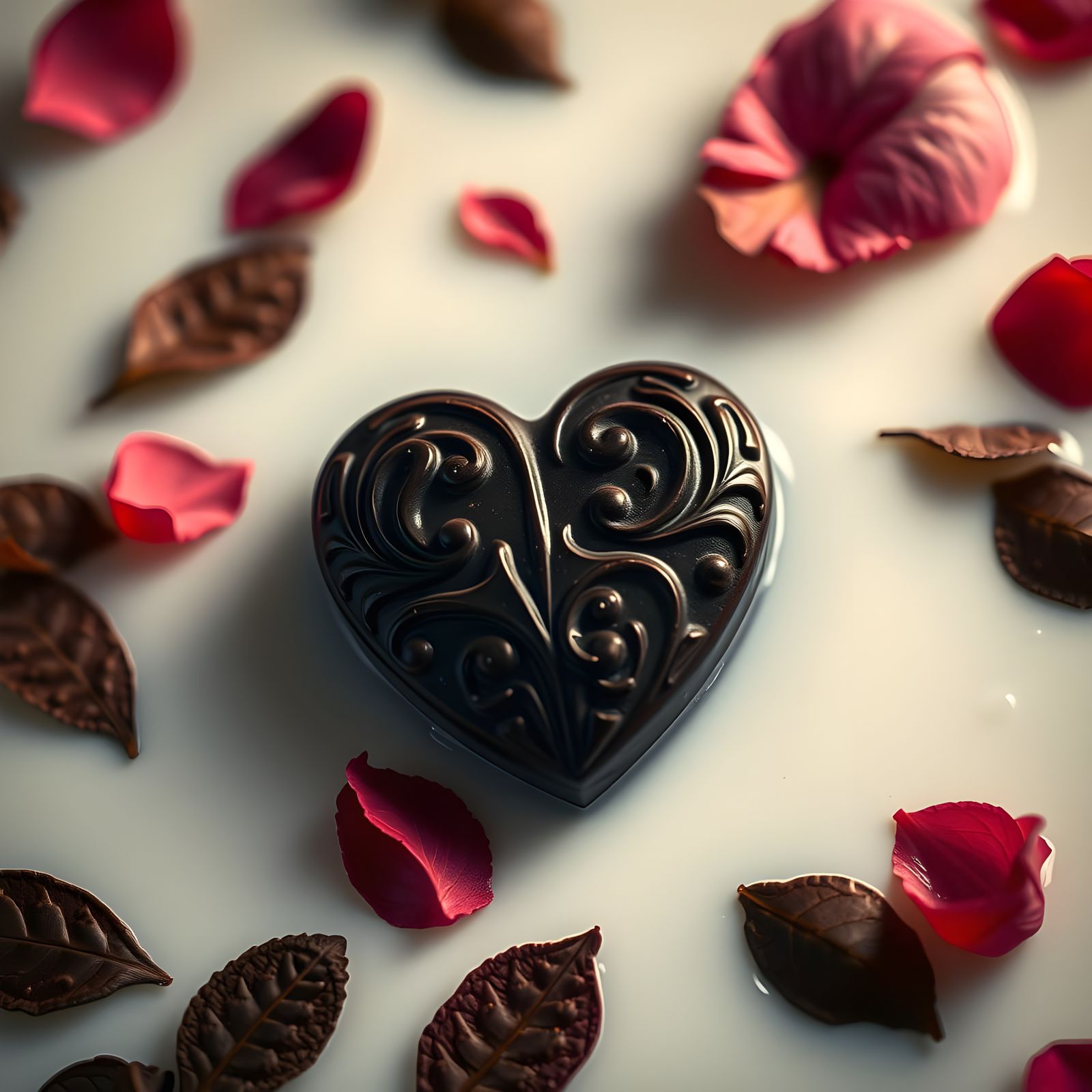 Luxurious Dark Chocolate Heart in Fresh Milk