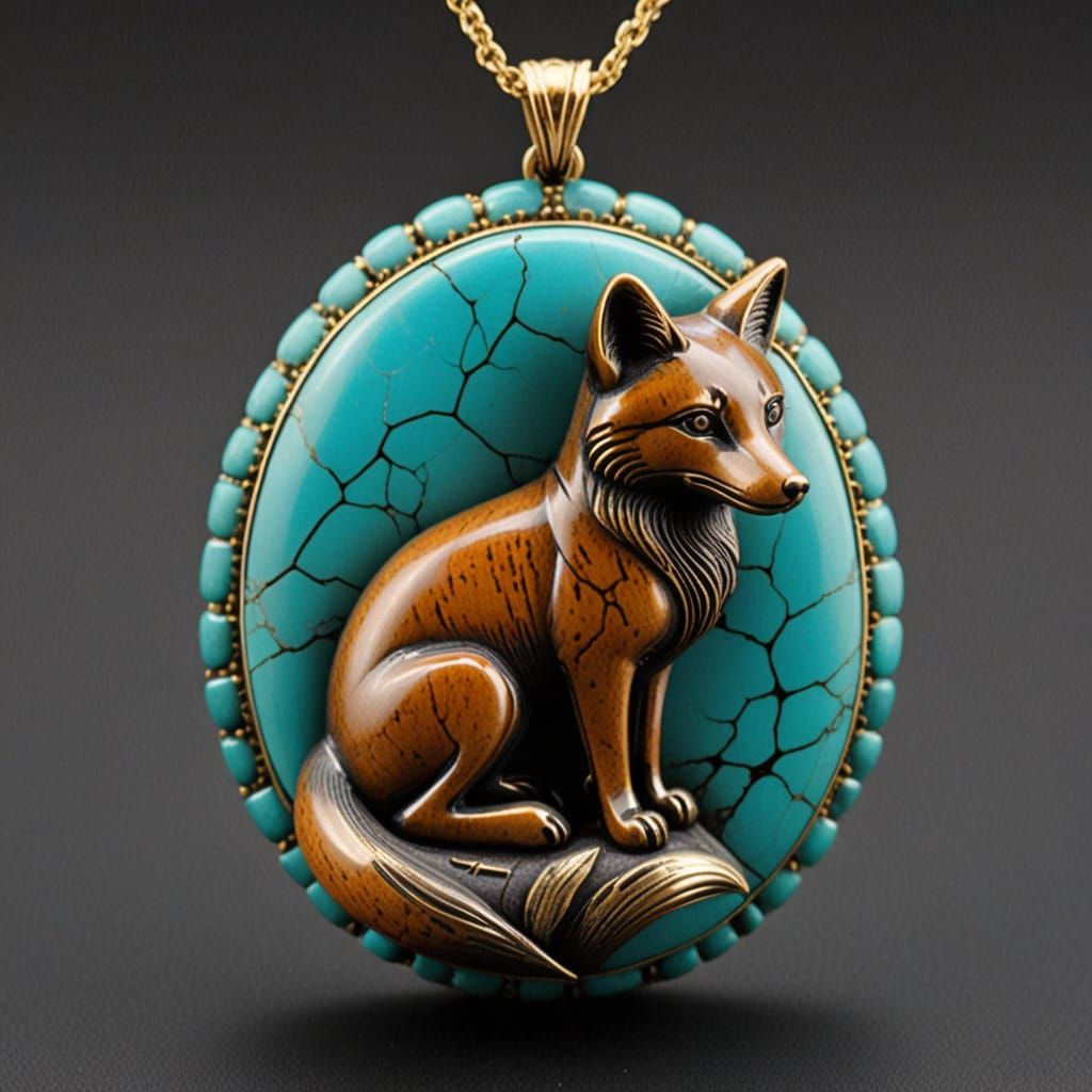 Turquoise Fox Amulet Carving