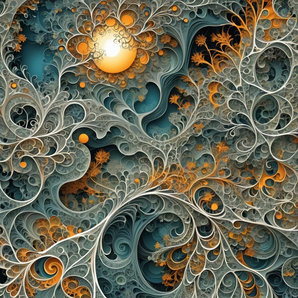 Abstract Fractal Landscape with Zentangle and 3D Shading