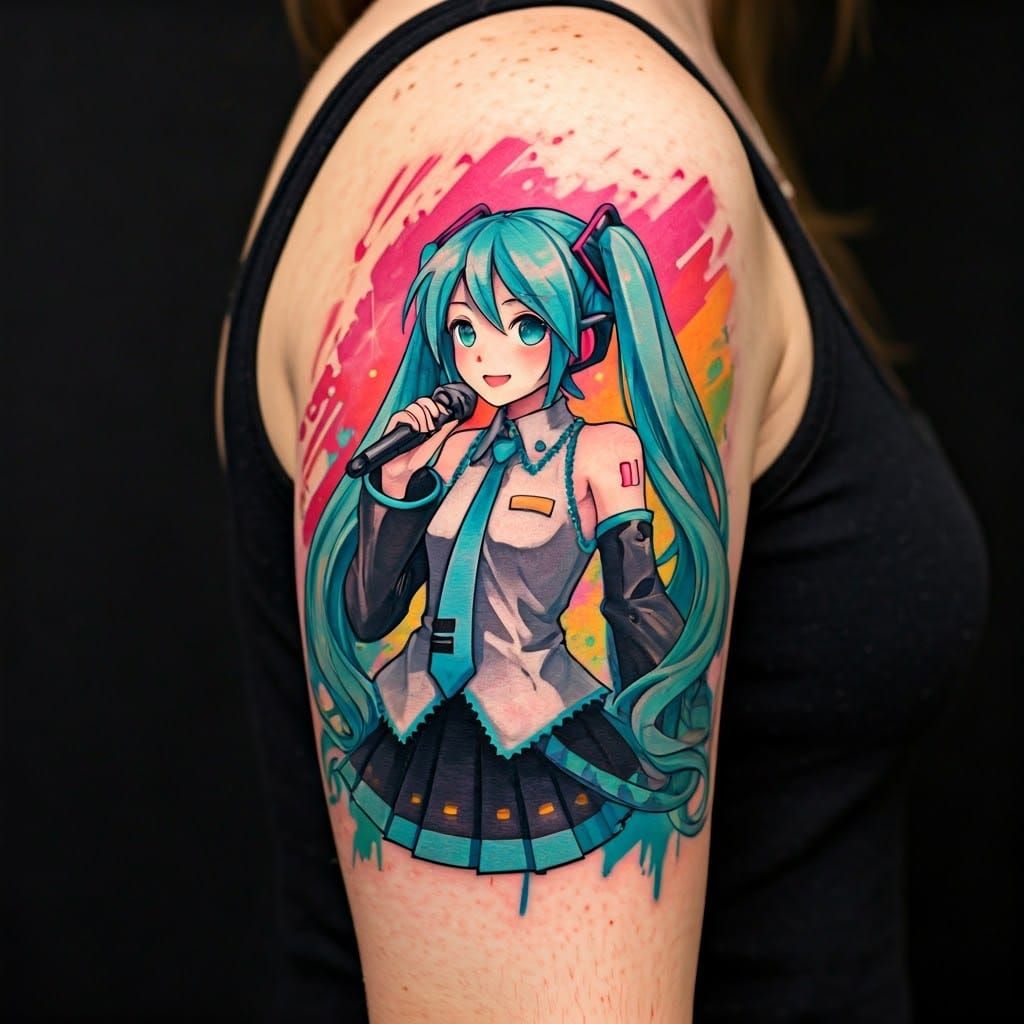 Hatsune Miku Performs Live as a Vibrant Graffiti Tattoo