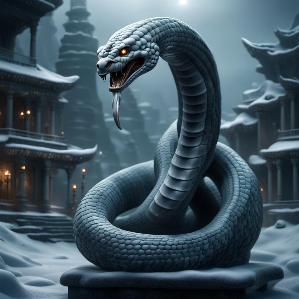 Dramatic Ice Cobra Statue Digital Painting