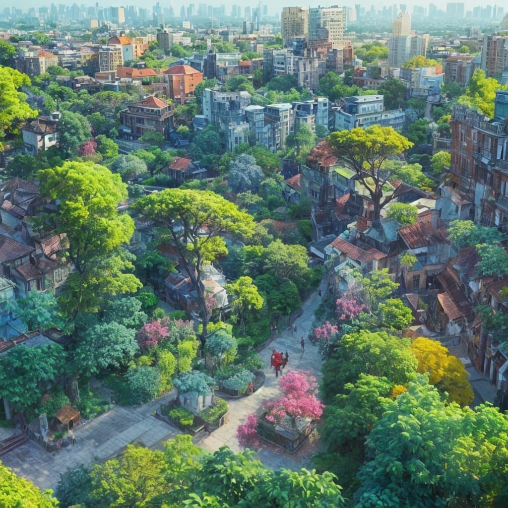 Hidden city full of gardens with vegetables and fruit among ...