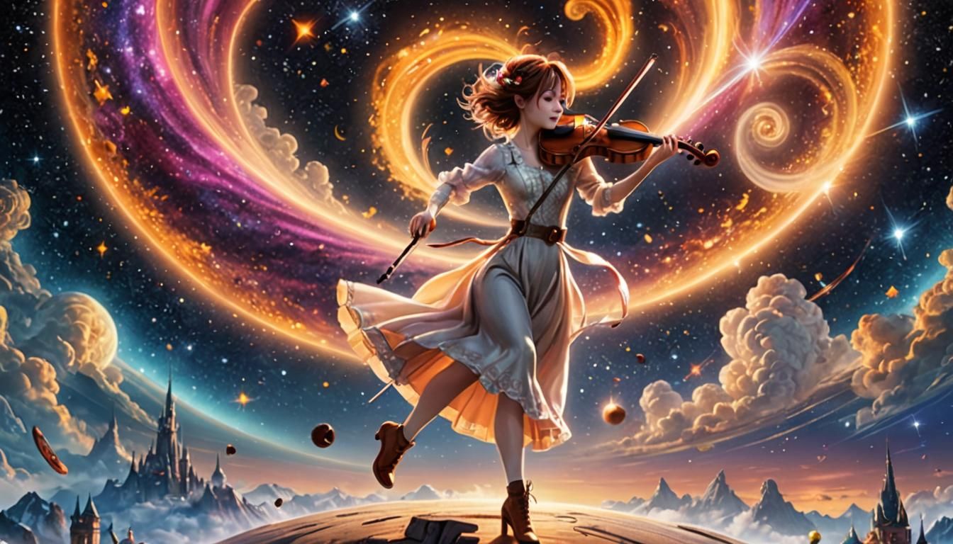 Cosmic Violin Dance: Holographic Astral Illustration