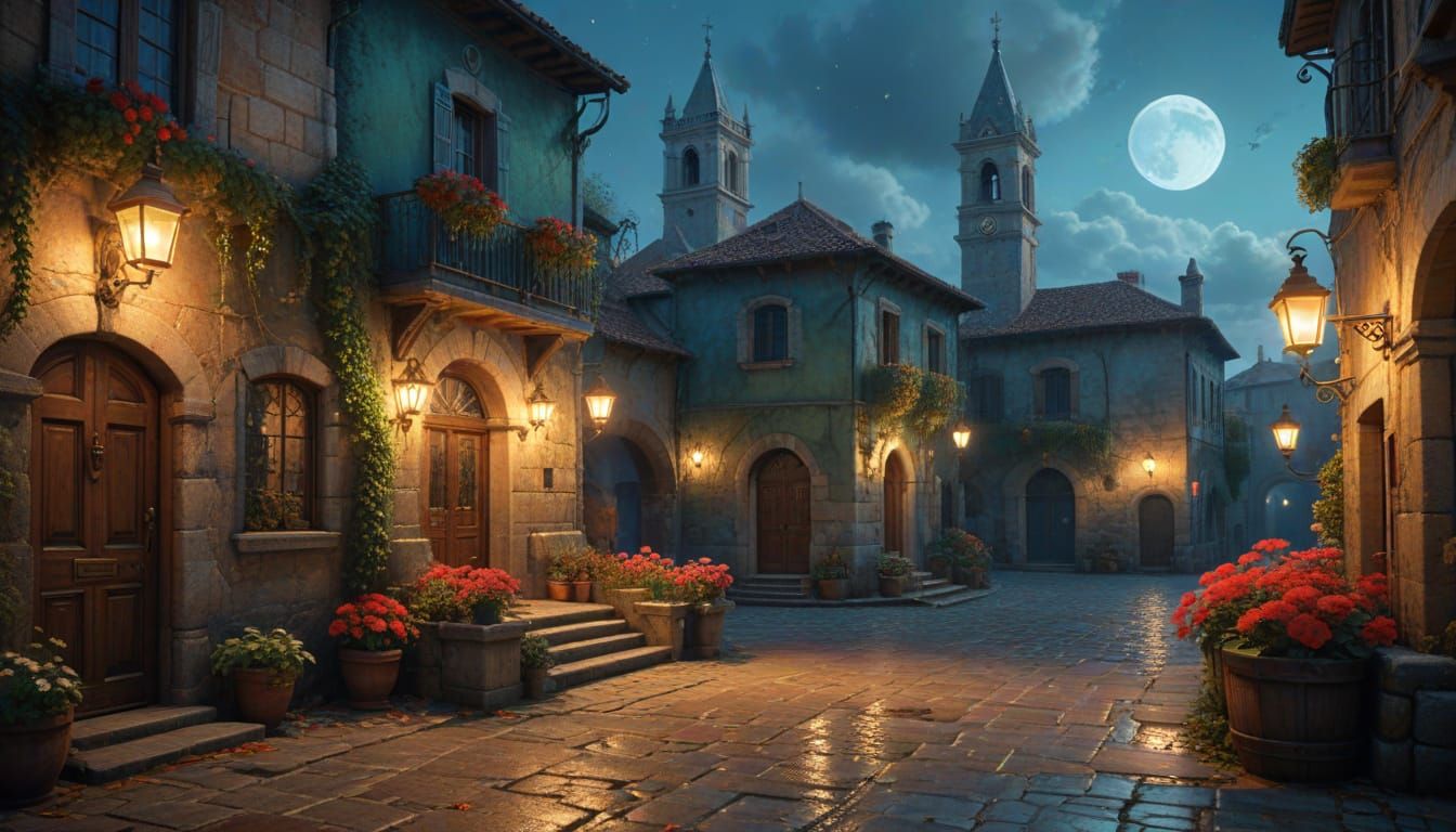 Renaissance Girl in Italian Piazza Digital Art