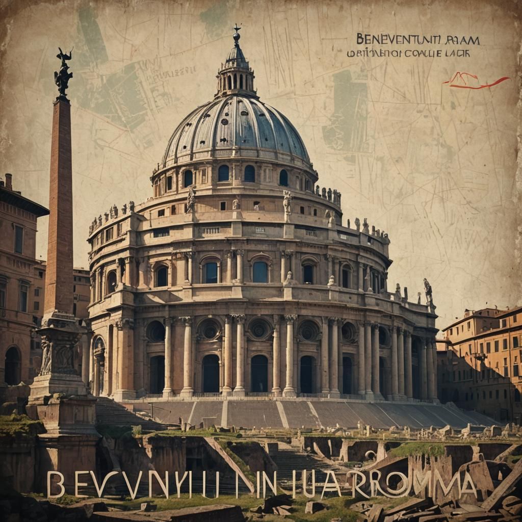 1950s Brutalist Propaganda Poster of Rome