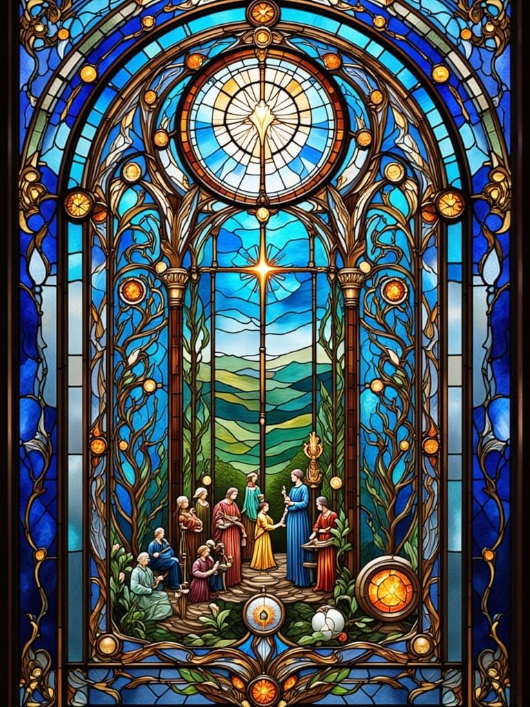Ethereal Stained Glass Window in Louis Comfort Tiffany Style